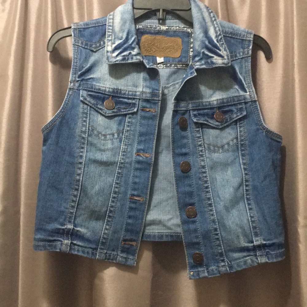Distressed jean vest